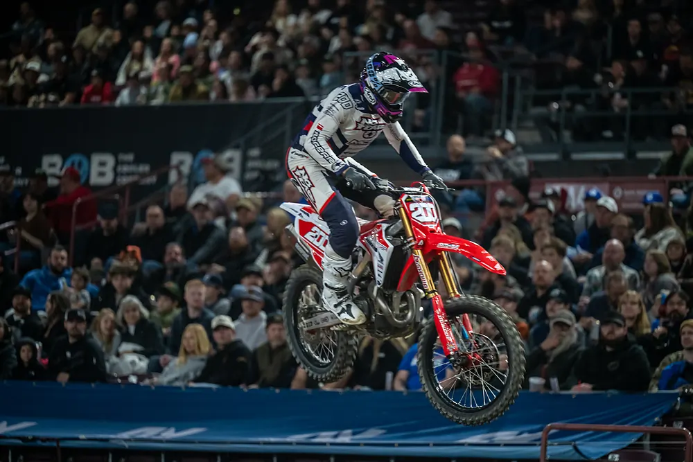 Ryan Breece jumps the #200 Honda above the crowd